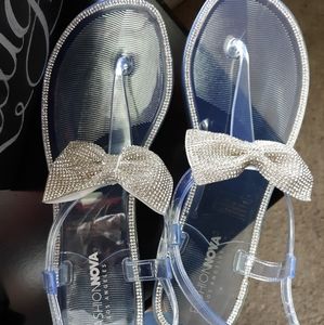 Fashion Nova clear rhinestone jelly thong sandals